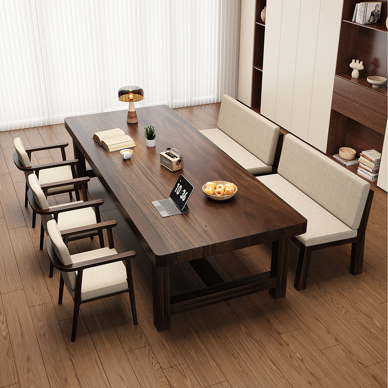 Modern Solid Wood Long Desk for Home Use, Made of South American Walnut Wood, Suitable for Work, Study, and Reading, Designed to Replace the Traditional Living Room Table