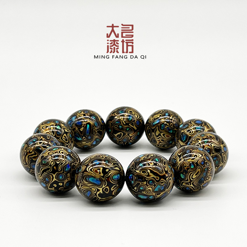 Large lacquer beads bracelet multi-treasure opal hand-held Buddhist beads rosary mother-of-pearl rhinoceros lacquer text play men and women jewelry non-heritage lacquerware