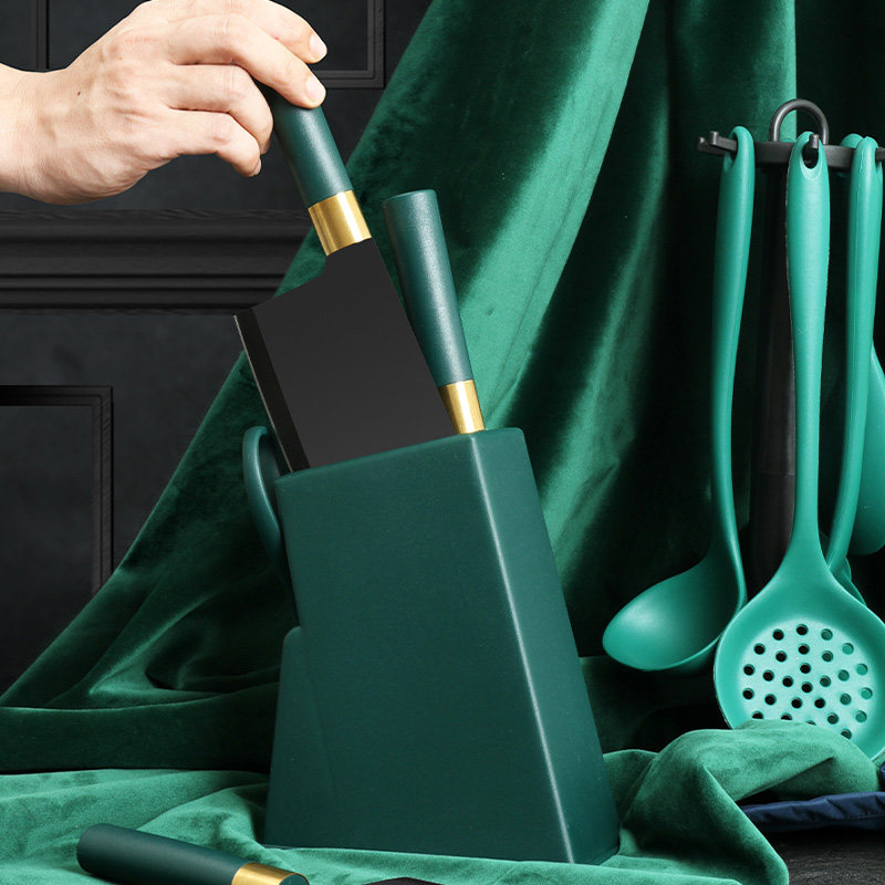 Kitchen knife chopping board full set of knives kitchen household sliced knife kitchen knife combination kitchen set dark green knife holder