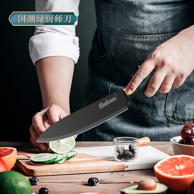 Kitchen knife chopping board full set of knives kitchen household sliced knife kitchen knife combination kitchen set dark green knife holder
