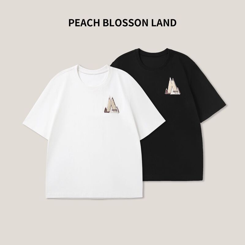 8.1F Three-Dimensional Mountain Peak Embroidery Women's Top, Round Neck Short-Sleeved Versatile Loose T-Shirt Ss26036 8.1F Three-Dimensional Mountain Peak Embroidery Women's Top, Round Neck Short-Sleeved Versatile Loose T-Shirt Ss26036