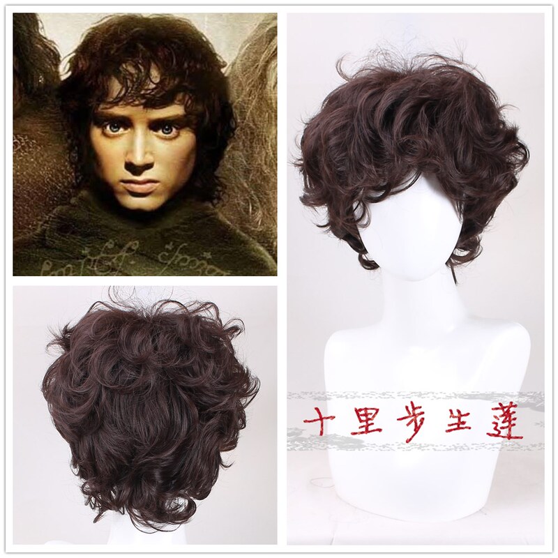 Frodo Baggins the Lord of the Rings Cosplay Foreign Men's Fluffy Short Curly Dark Brown Wig
