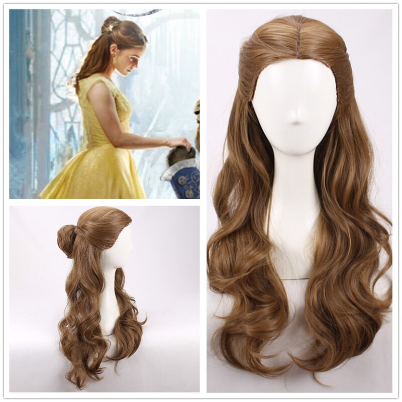 Beauty and the Beast Belle Princess Live-Action Movie Cosplay Wig with Hair Extensions, Brown Long Curly Hair, in Stock