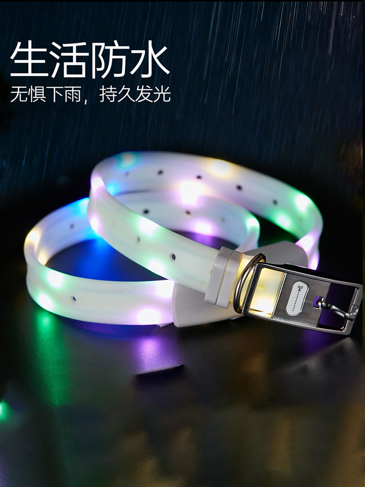 Chukchi Pet Luminous Collar for Medium and Large Dogs USB Rechargeable Led Dog Anti-Lost Colorful Collar with Leash