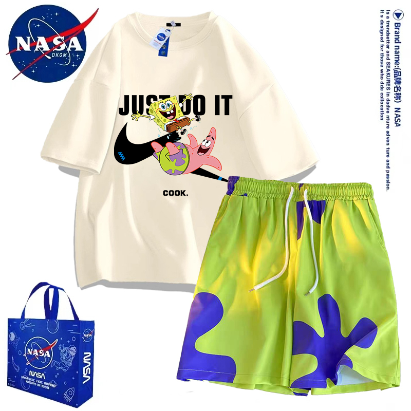 Nasa Co-Branded Patrick Star Men's Pajamas Summer Thin Shorts for Older Children Student Couple Outfit Loungewear Set for Women