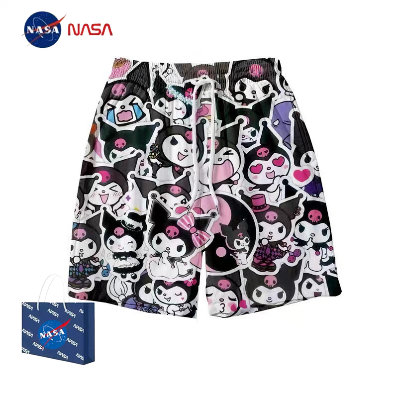 Nasa Co-Branded Kuromi Cartoon Shorts for Men and Women, Summer Trendy Ice Silk Wide-Leg Five-Point Shorts, Quick-Drying Beach Pants Nasa Co-Branded Kuromi Cartoon Shorts for Men and Women, Summer Trendy Ice Silk Wide-Leg Five-Point Shorts, Quick-Drying Beach Pants