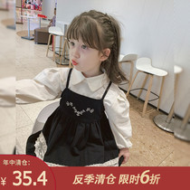 Little pudding childrens clothing 2021 new childrens foreign style dress girls spring dress dress female baby embroidered suspender skirt