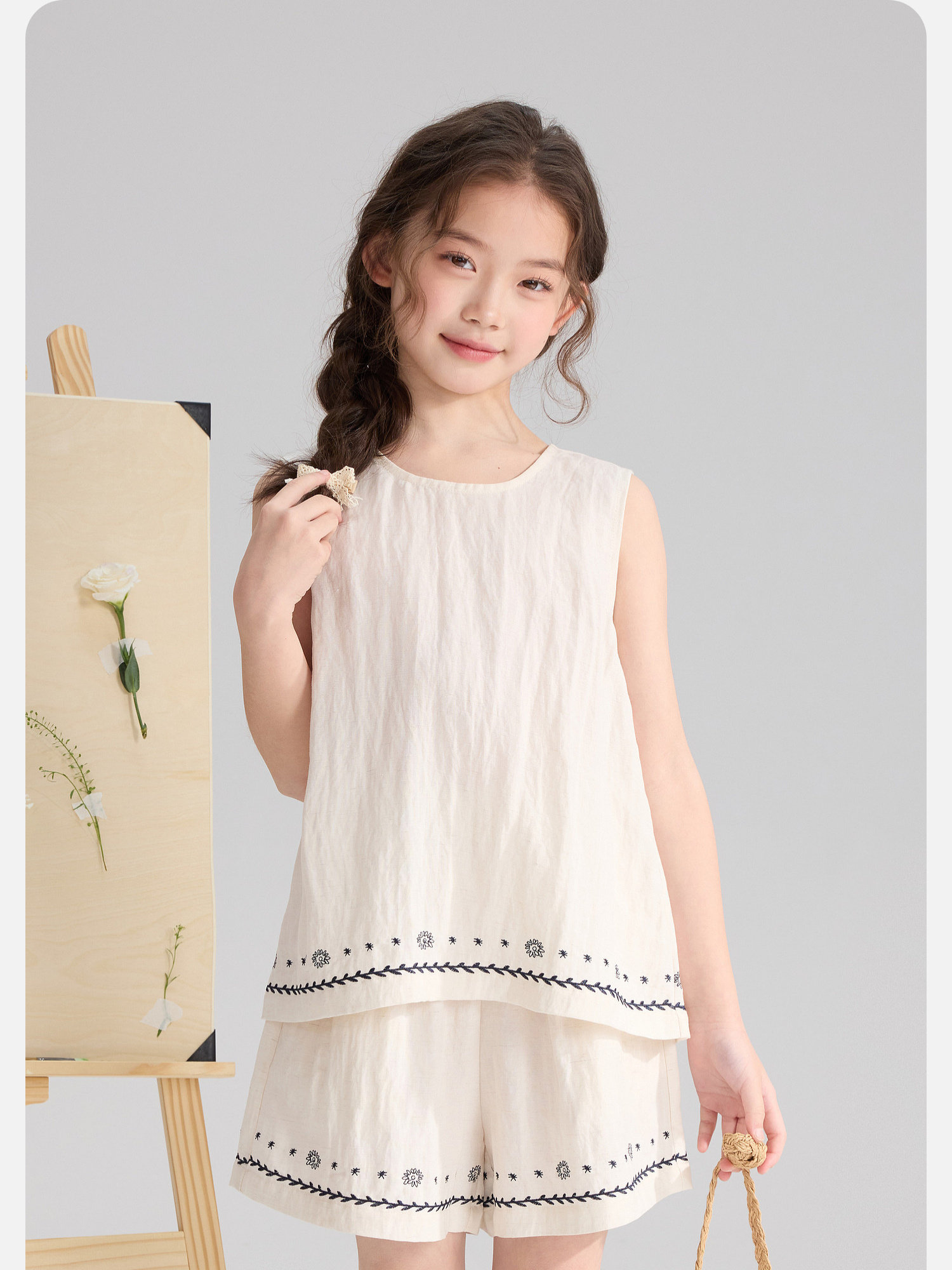 布丁哈鲁夏装童装女童透气上衣2026夏季新款儿童洋气简约甜美套装 — 8