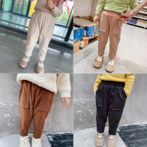  A250 new winter clothes girls Korean version plus velvet thickened warm baby woolen pants autumn and winter childrens long pants