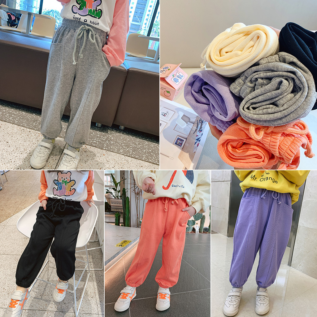 Momojia custom children's clothing children's spring pants girls spring and autumn sports pants baby western style casual pants beam pants