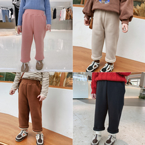 Childrens clothing 2020 new childrens foreign style winter thick pants baby plus velvet trousers girls loose casual pants tide