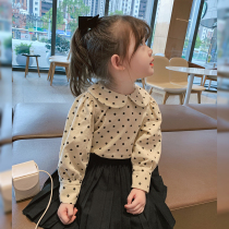 Childrens clothing 2020 new girls foreign style wave point shirt childrens spring cotton shirt baby Korean long sleeve shirt