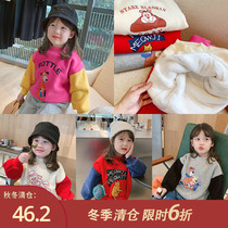 Little pudding childrens clothing girls winter clothing 2020 new foreign style color clothes childrens clothing plus velvet padded Korean top