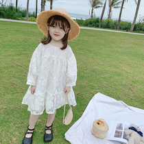 Little pudding baby baby childrens clothing female baby Foreign long sleeve lace floral skirt girl dress childrens autumn dress