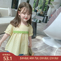 Little pudding baby baby childrens clothing 2021 New baby foreign style shirt childrens summer short sleeve shirt girl coat thin