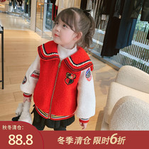 Small pudding childrens clothing new girls western style red thick coat children Korean winter baby coat tide