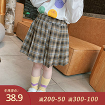 Little pudding baby baby childrens clothing autumn skirt girls Foreign color plaid skirt childrens skirt pleated skirt