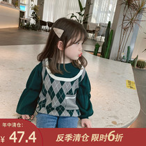 Childrens clothing 2021 New Girls spring dress Plaid set children Foreign style college style two-piece baby Korean top
