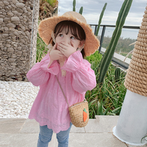 Little pudding baby baby childrens clothing new foreign style embroidered shirt childrens autumn clothing Korean girl cotton shirt