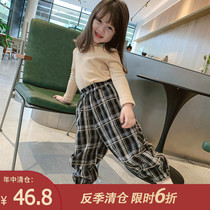 New winter girls autumn and winter plus velvet casual pants children Foreign style pants thickened baby lattice pants outside