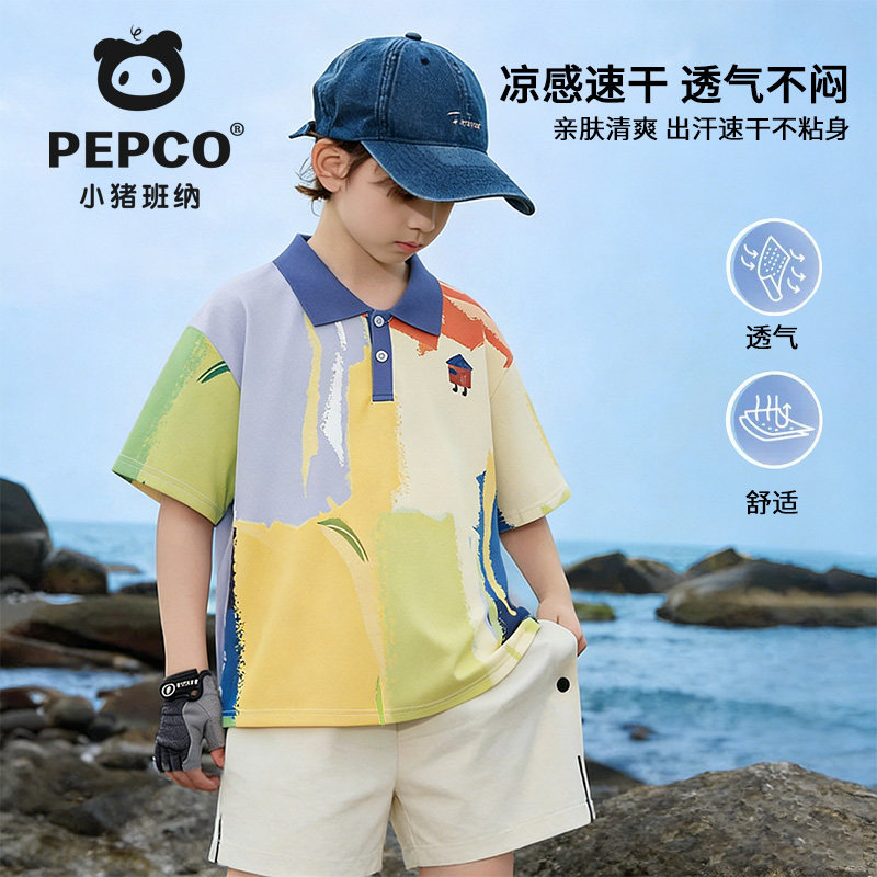 リトルピッグバナー子供用ポロシャツ、男の子用クールな半袖Tシャツ、2026年新スタイル、男の子用スポーツ速乾トップス。