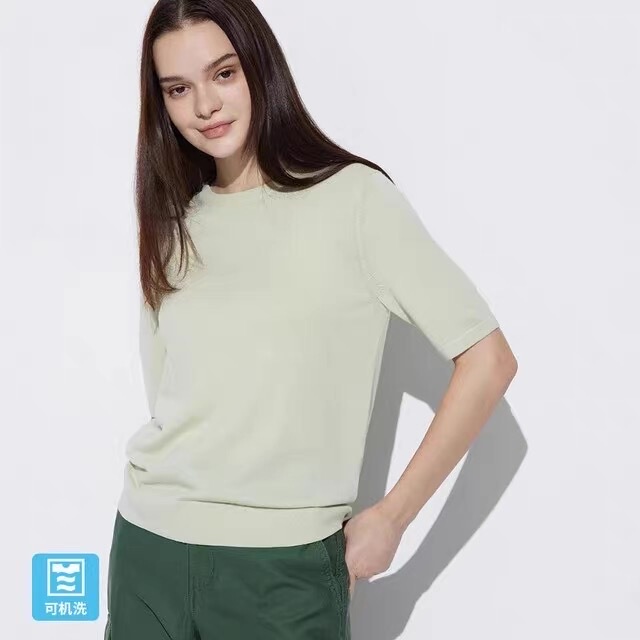 U+ Fine-Spun Merino Wool Japanese-Style Round-Neck Short-Sleeve Knit Shirt/Machine Washable 23422 U+ Fine-Spun Merino Wool Japanese-Style Round-Neck Short-Sleeve Knit Shirt/Machine Washable 23422