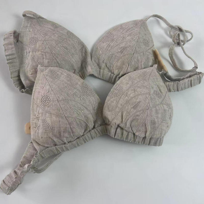 2025 New Summer Hemp Bra Embroidered Bra Sexy Underwear Without Underwire Anti-Bump Moisture-Wicking Breathable and Dry