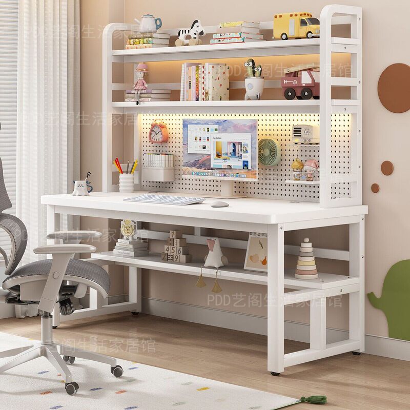 Computer Desk with Integrated Bookshelf for Home Use, Bedroom Pegboard, Thickened Solid Wood Double Study and Office Writing Desk Computer Desk with Integrated Bookshelf for Home Use, Bedroom Pegboard, Thickened Solid Wood Double Study and Office Writing Desk