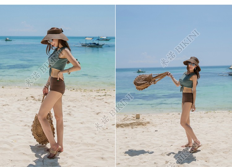 2018 áo tắm mới của Hàn Quốc nữ xẻ màu thắt eo cao tam giác che bụng giảm béo mùa xuân áo tắm bikini 2 manh