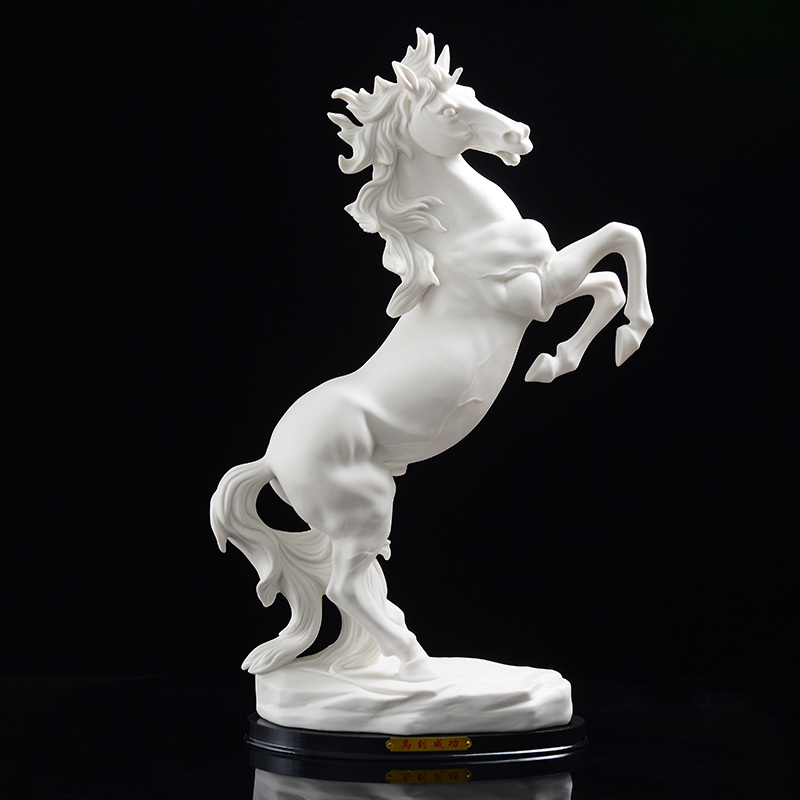 Large Ceramic Horse Figurine for Attracting Wealth, Office, Living Room, Home Decoration, White Porcelain Handicraft, Horse for Success Decoration