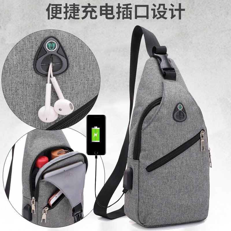 Han Edition Usb Charging Chest Bag Oxford Cloth Multifunction Tide Man Single Shoulder Inclined Satchel Casual Sports Outdoor Chest Front Bag