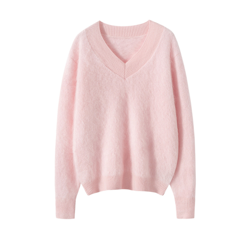 Consinee 100% Cashmere Brushed Ribbed V-Neck Thick Pullover
