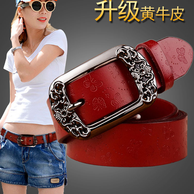 Women's Genuine Leather Belt, Pure Cowhide, Wide, Korean Style, for Jeans, Vintage, Casual, Bf Style, Decorative, Fashionable, Versatile Belt