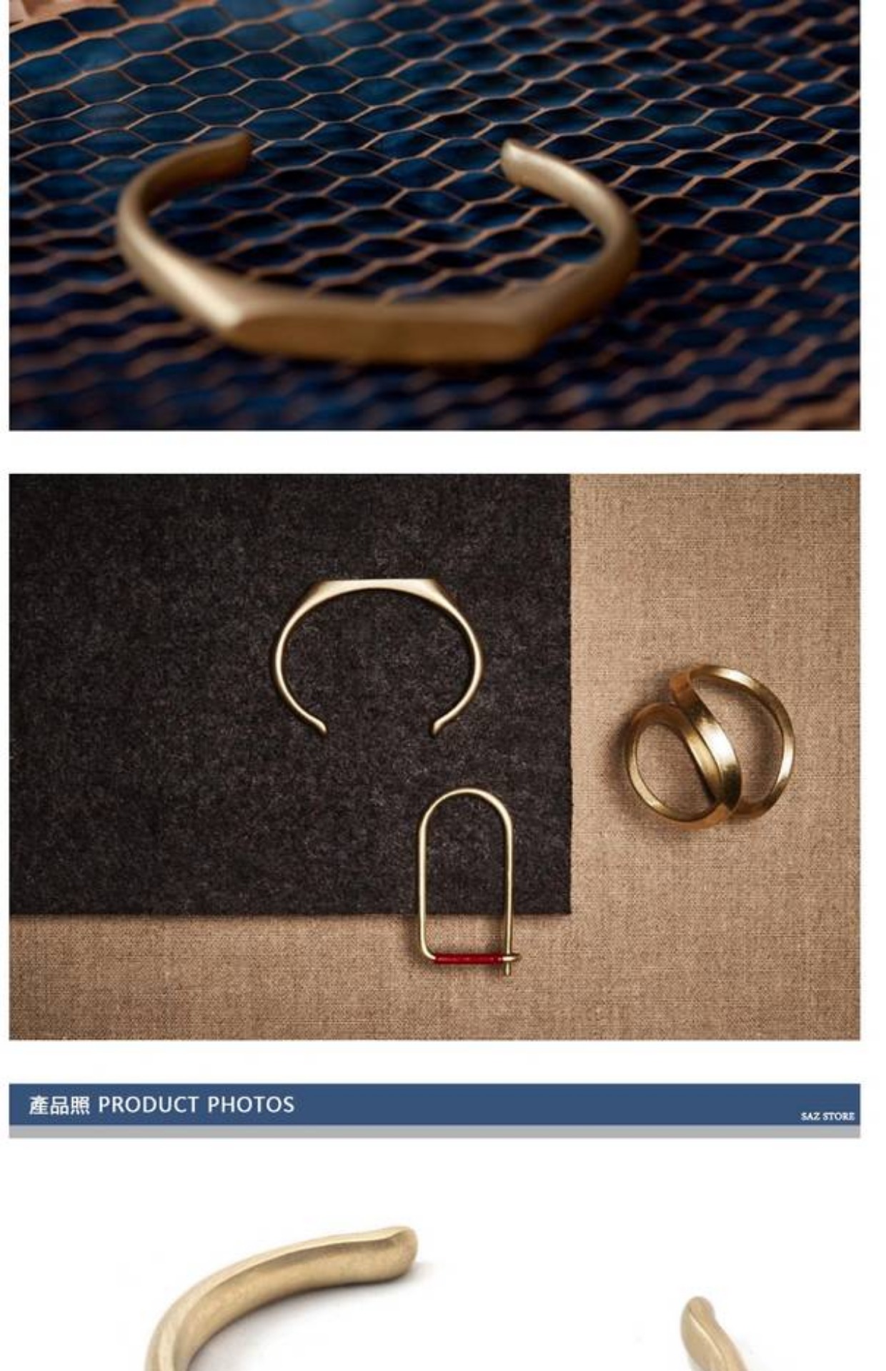 Foundry Cuff Retro Thời trang đơn giản Cá tính Cặp đôi Craighill Đồng Vàng Vòng đeo tay Nhẫn nam và nữ vòng tỳ hưu vàng