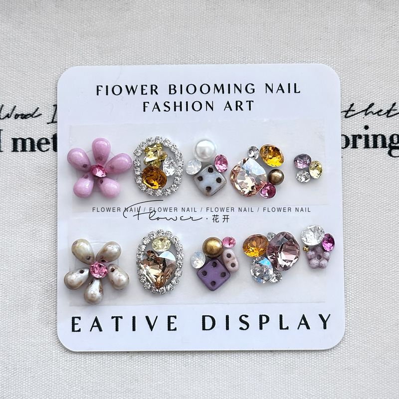 Premium Nail Art Rhinestone Material Kit Sweet Girl K9 Rhinestone Nail Decorations with Dazzling Full Rhinestone Material in Rose Pink Set