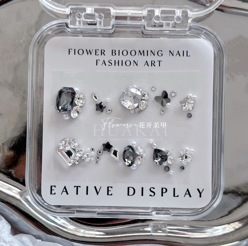 Nail Art Accessories, High-Quality K9 Super Shiny Black Series Nail Rhinestones, Three-Dimensional Combination, Dongzhou Rhinestone Package, Nail Art Rhinestone Materials, White