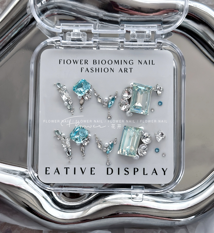 Dongzhou Nail Art Rhinestone Material Pack, Super Sparkling K9 Rhinestones, Lake Blue Rhinestone Pack, Nail Decorations and Accessories, Wholesale Rhinestone Materials