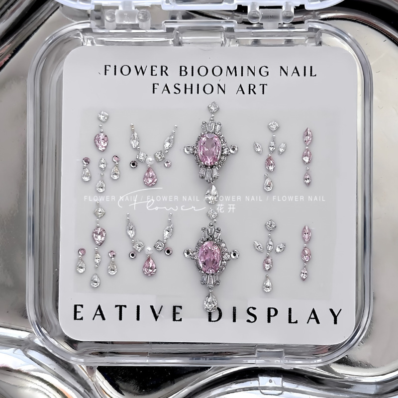 High-Quality Nail Art Material Kit, Premium K9 Diamond Pack, Nail Decoration, Sparkling Diamond Material, Pink Nail Art Diamond Set