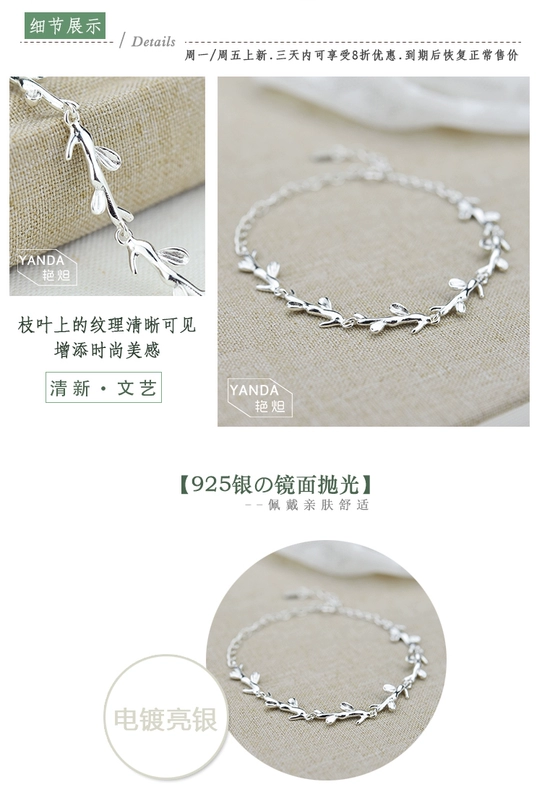 Sterling bạc vòng đeo tay nữ Hàn Quốc phiên bản của Sen 925 bạc trang sức đơn giản sinh viên cá tính tươi ánh trăng rừng bạn gái vòng đeo tay