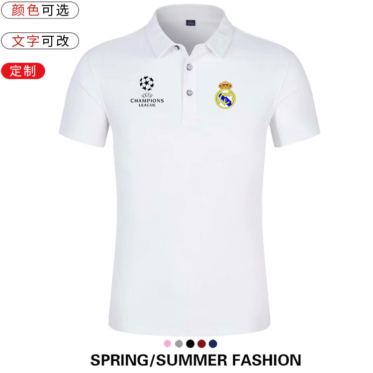 2022 New Short-Sleeved Polo Shirt Real Madrid 34 Championship T-Shirt Real Madrid Lapel Champions League Sports and Leisure Commemorative