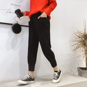 Quần lưng cao bằng vải len mỏng thắt lưng nữ mùa thu đông 2018 phiên bản Hàn Quốc mới của quần lửng ống rộng chân hoang dã