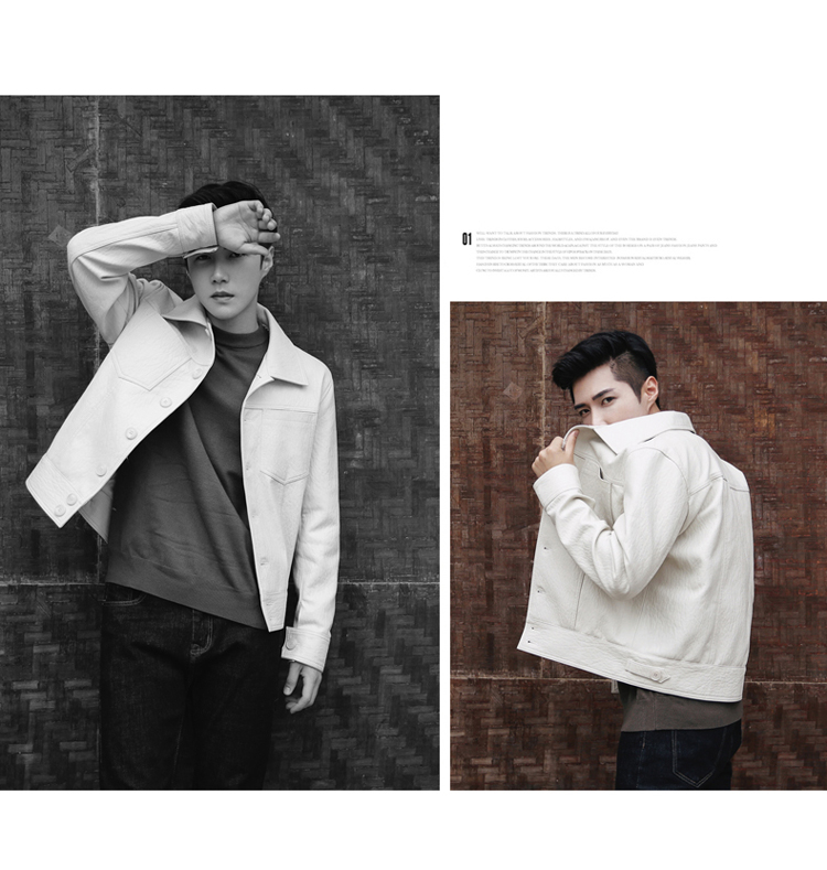 Ifashion của nam giới Hàn Quốc ulzzang Dongdaemun màu rắn màu đen và trắng dụng cụ ve áo áo khoác da áo khoác thủy triều áo phao nam