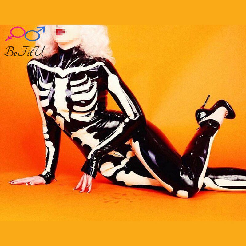 BEFITU latex made fish bone clothes party menu skull skeleton patterns can be drawn to be made