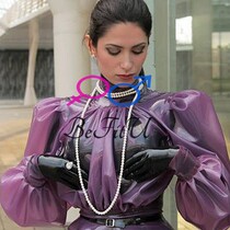 Latex top handmade Nun shirt pleated corsage atmospheric neck set shiny metallic pearlescent imports