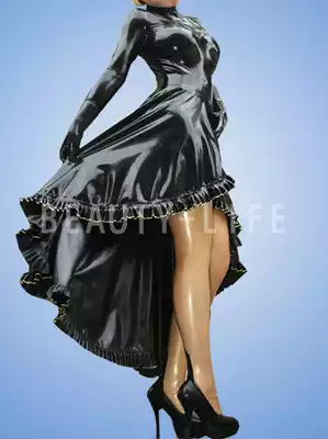 High and large hand-fitted latex long dress pleated side atmospheric top sexy dress