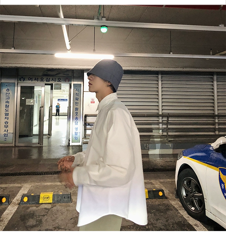 Mùa thu 2018 phiên bản Hàn Quốc mới của áo sơ mi trắng trơn màu trắng nam port gió giản dị áo sơ mi nam dài tay
