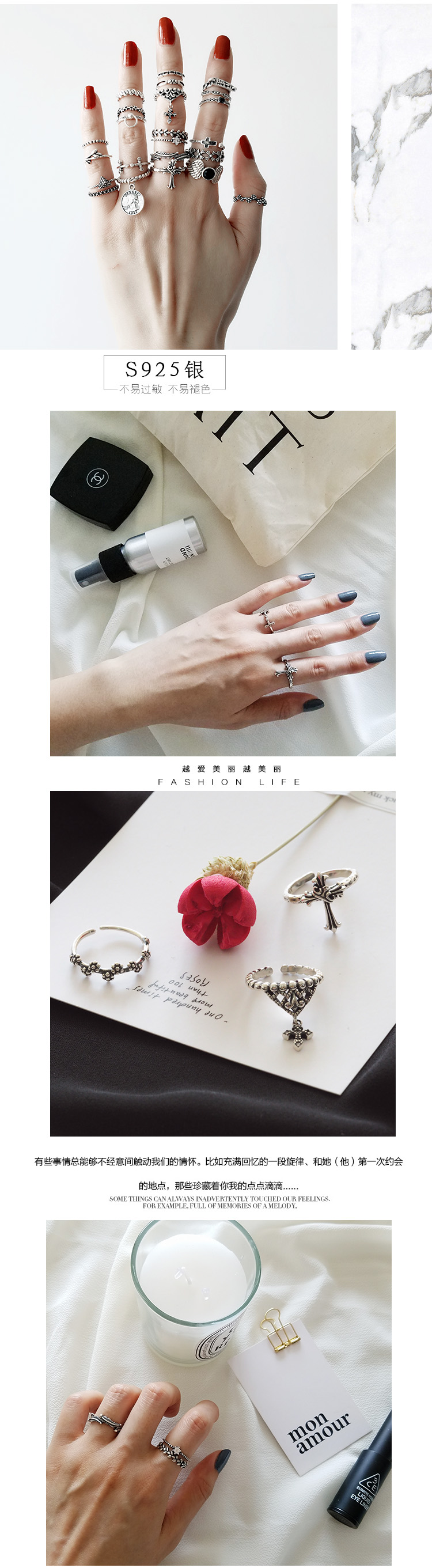 S925 sterling bạc ngón trỏ nhẫn nữ retro thủy triều trộn đường phố mở chuỗi vòng nhẫn quà tặng sinh nhật trang sức Hàn Quốc nhan nam