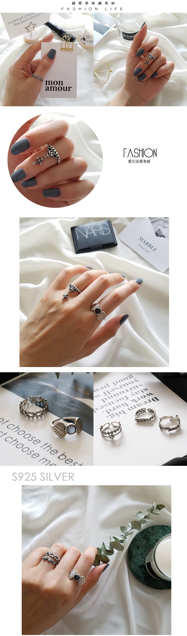 S925 sterling bạc ngón trỏ nhẫn nữ retro thủy triều trộn đường phố mở chuỗi vòng nhẫn quà tặng sinh nhật trang sức Hàn Quốc nhan nam