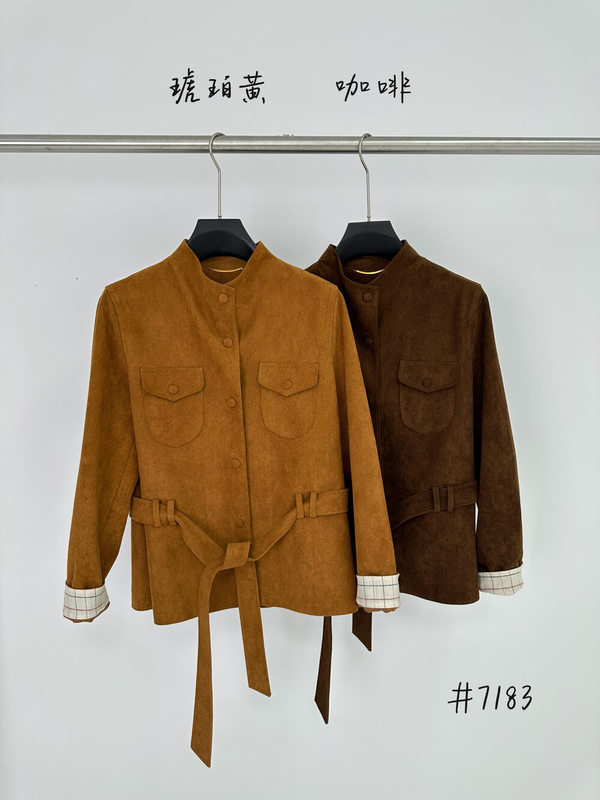 Jyk Shop Old Money Style Stand Collar Suede Lace-Up Short Jacket (with Belt) Slimming Jacket with Regular Shoulders 7183 #