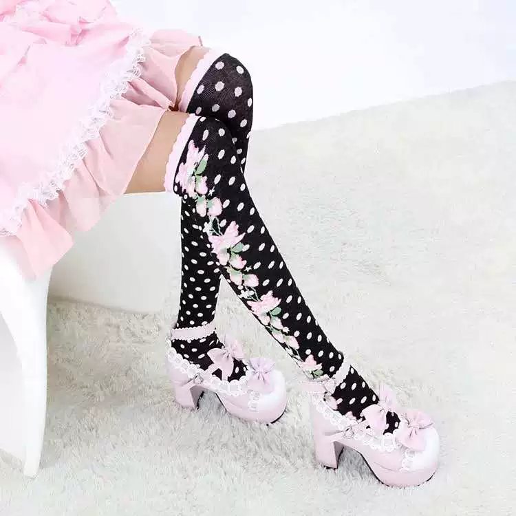 Японские фуксия knee socks с бантом, стиль лолита, косплей